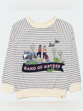 Blume Paris Girks Band of Sisters Cream & Blue Striped Sweater 4T
